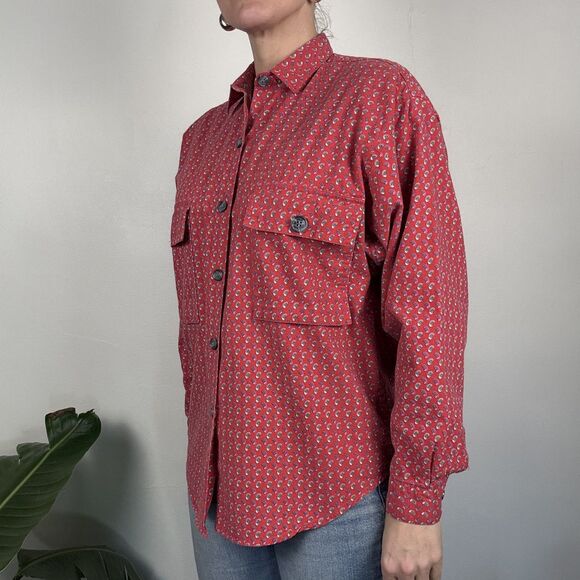 Vintage 80s 90s Red Paisley Print Button Up | Western Cowboy Shirt - Picture 3 of 12